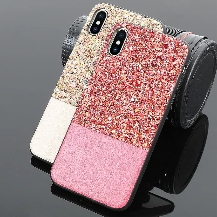 

UBERAY Glitter Phone Case For iPhone 6 6S 7 8 Plus X Luxury Splice Glitters Powder Soft TPU Phone Back Cover Cases