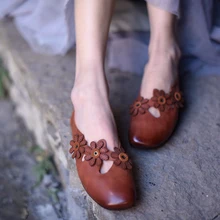 Artmu/оригинальные художественные туфли из воловьей кожи с цветочным принтом; женская обувь ручной работы с закрытым носком на мягкой плоской подошве; 9727-2