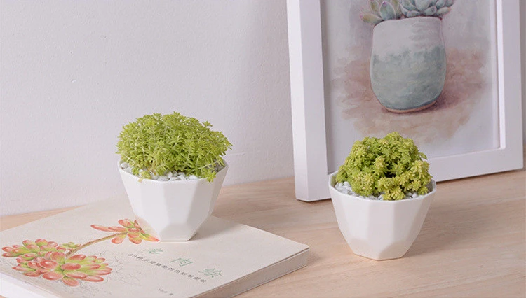 Geweldig Idee Voor Kleine Planten! Keramische Geometrische Bloempot, Kleine Bloempot Groene Planter Kantoor Woondecoratie|green potflower pot shapes - AliExpress