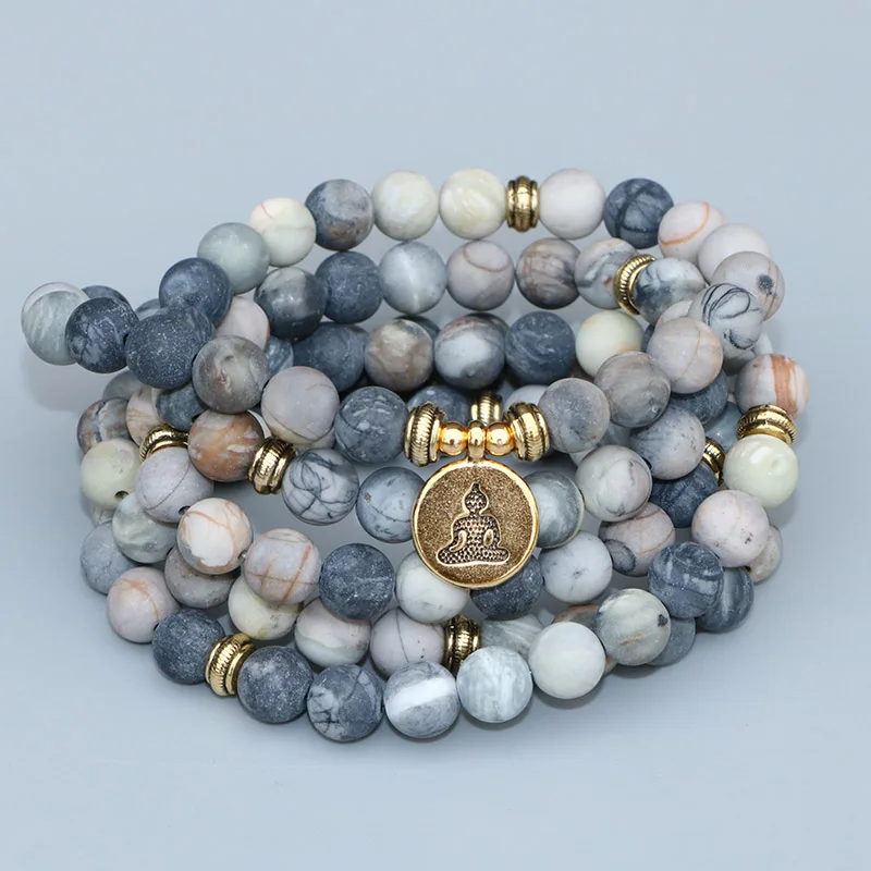 EDOTHALIA Будда золотого цвета Lotus Ohm Charm 108 Beads мала браслеты для женщин и мужчин