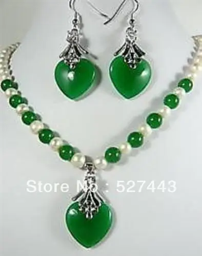 

Wholesale PRETTY GREEN JADE HEART PENDANT EARRINGs PEARL NECKLACE 18'' (A0516)