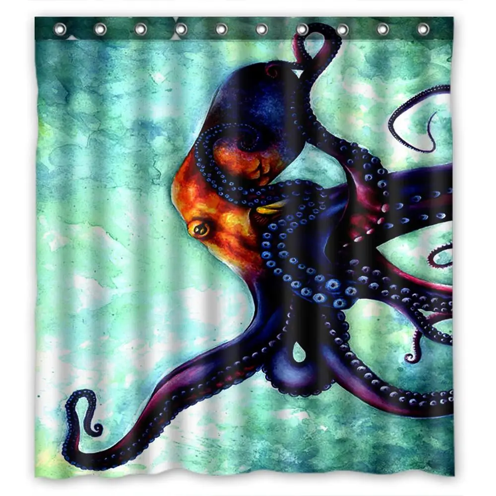 

Уникальная и универсальная Радужная душевая занавеска в виде осьминога, индивидуальная фотозанавеска для ванной из полиэстера