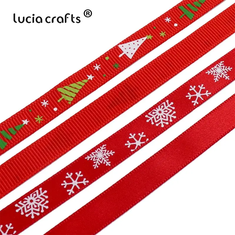 Lucia crafts 5 ярдов/12 ярдов 10 мм печать Рождество корсаж/атласные ленты DIY рождественские вечерние украшения материал T0504