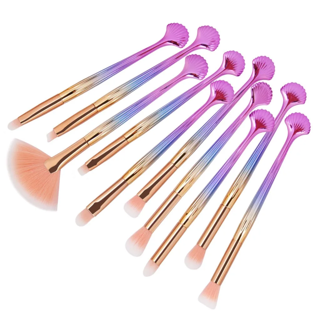 

10Pcs Makeup Brushes Set Power Eye Shadow Brow Lip Concealer Fan Beauty Cosmetic Eyes Face Shell Mermaird Make Up Brush Tool Kit
