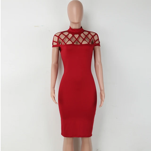 Hot Sexy Nets Design Mini Dress Slim Fitness Turtleneck