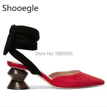 

Summer strange style pointed toe lace up women sandals ankle cross strap sexy shoes black red