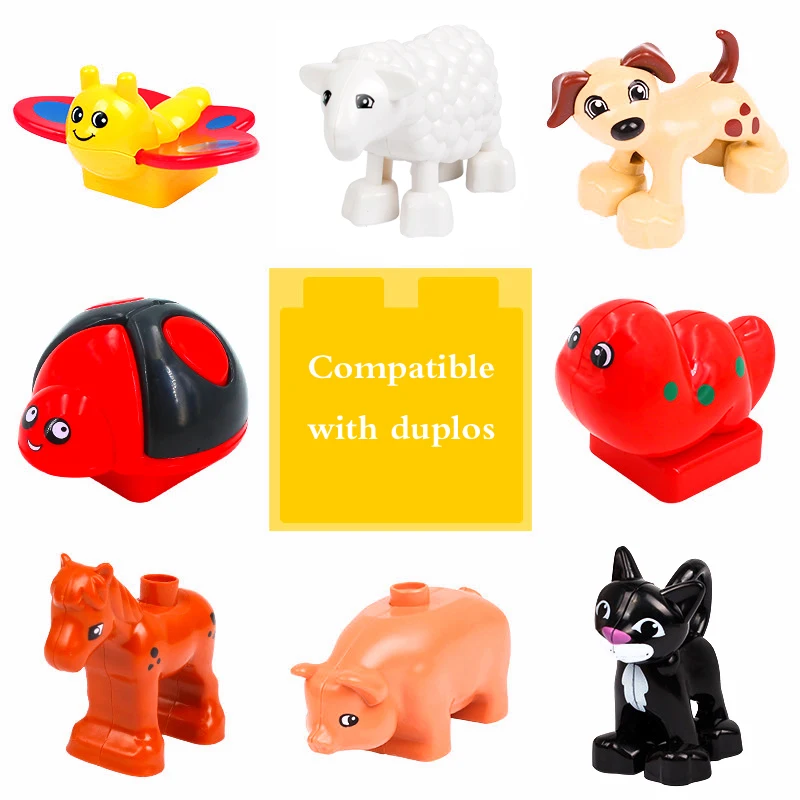 

Large Particles Building Blocks Accessories Cute Animals Zoo Compatible LegoING Duplos Bricks Cat Dog Rabbit Pig Set Baby Toy