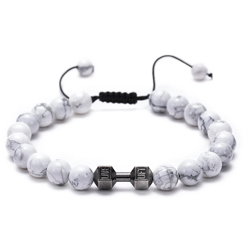 HIYONG 8 мм черный матовый лавовый камень для фитнеса плетеная веревка Белый Howlite