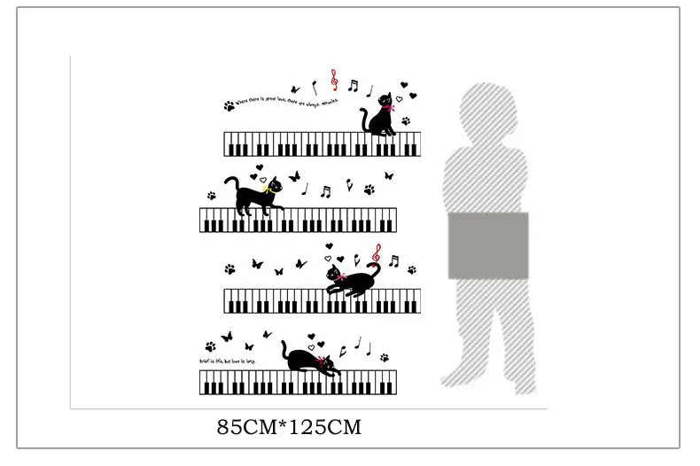 Наклейки на стену с изображением кота на фортепиано для детской комнаты, спальни, художественный фон, плинтус, ПВХ, плинтус, Бабочка, Настенный декор