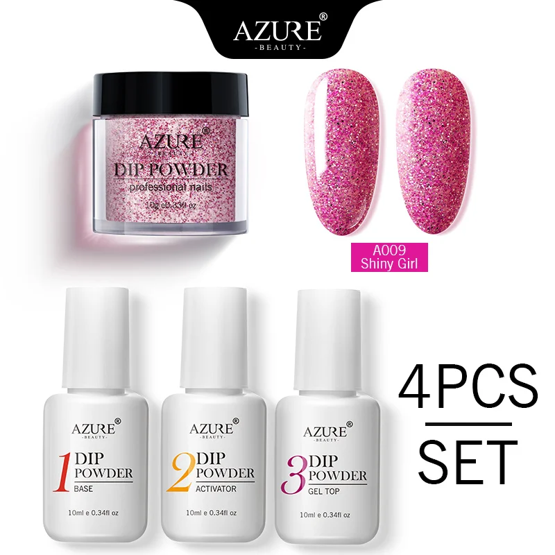 Azure Beauty 4Pcs/Lot Dipping Powder Base Nail Coat Set Shiny Glitter Dip Powder Gradient Color Powder Kits Top Gel Activator - Цвет: 9