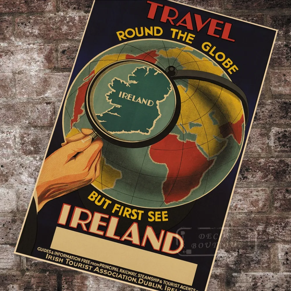 

The UK Vintage Travel Poster first see Ireland Classic Canvas Paintings Vintage Wall Posters Stickers Home Decor Gift