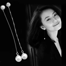 Новое поступление! 925 пробы, серебряные серьги, жемчужные шарики, Длинная кисточка, цепочка, серьги-гвоздики, Букле д 'Орель для женщин, S-E02