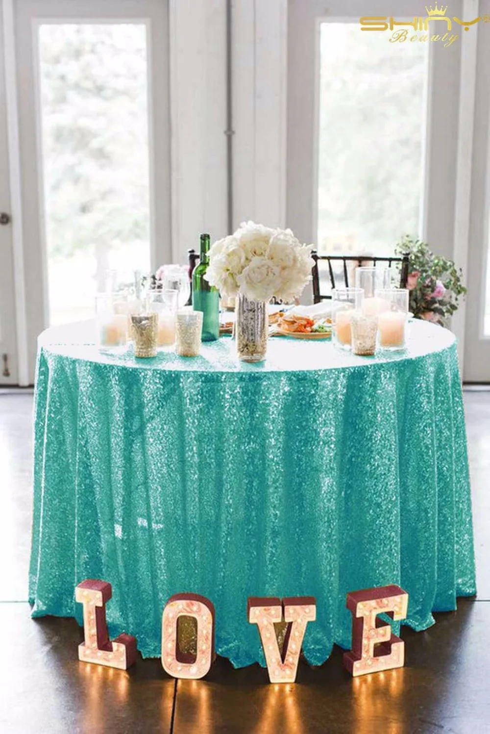 ShinyBeauty Free Shipping 108 Inch 9ft Round Matte Green Sequin