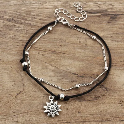 

Vintage Boho Anklet Shell Multilayer Beach Charms Beads Anklets For Women Sun Pendent Anklet Cotton Handmade Chain Foot Sandals