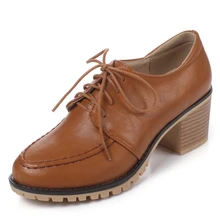 DoraTasia Fashion Lace Up Chunky High Heel Woman Shoes British Platform Pumps Women More Colors Comfortable Casual Shoes