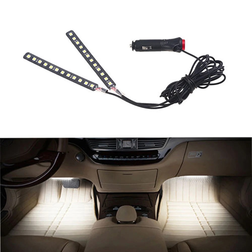 

New White 2PCS 12 LED Car Interior Footwell Floor Decor Atmosphere Light Auto Neon Lamp Strip