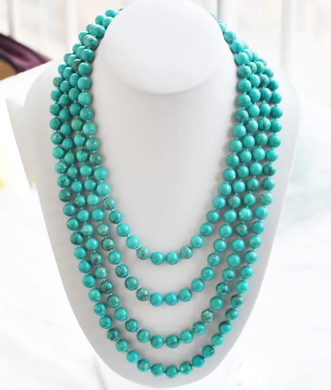 

Jewelr 006453 Long 100" 10mm green Turquoise bead NECKLACE