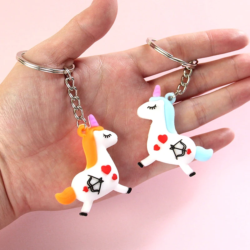 Cartoon Heart Cute Unicorn Keyring Animal Silicone Horse Keychain Women Men Girl Key Bag Pendant Girls Children Gift Chain | Украшения и
