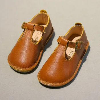 

Fashion Childrens Genuine Leather Shoes Girls Mary Jane Shoes Retro Soft Sole Princess Shoes Hook Loop Dancing Flats Kids Shoes