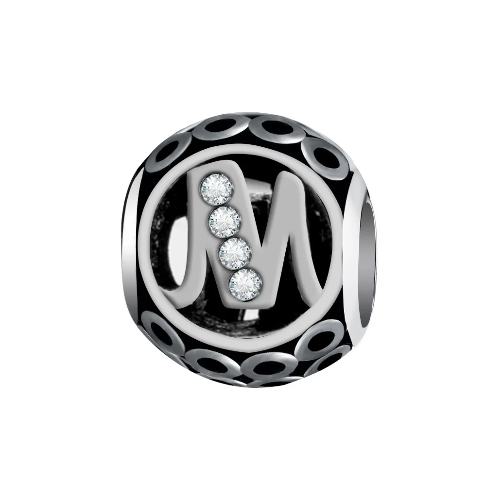 LMNZB 925 одноцветное серебряная буква A-Z Подвески Fit Для женщин браслет с подвеской «сделай сам» серьги-гвоздики LCP07 - Цвет: M