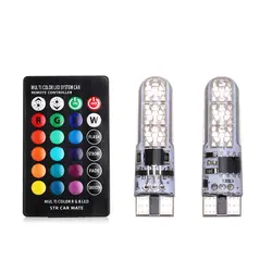 2 шт. T10 W5W светодио дный огни автомобиля 12 В 501 194 168 5050 6SMD RGB автомобилей Клин Сторона светодио дный свет чтение света строб лампа с удаленного