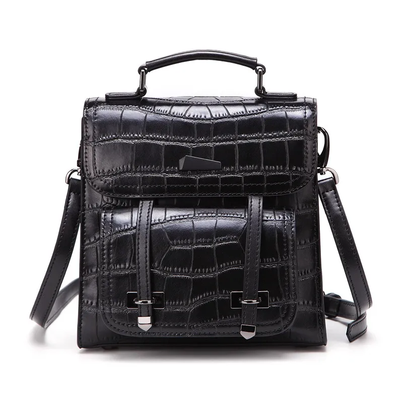 

Fashion Three-way Designer Crocodile Pattern Genuine Leather Lady Flap Pocket Backpack Women Female Small Top-handle Backpack