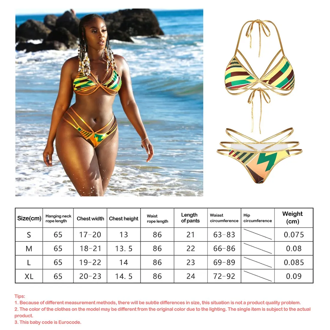 

DSGS 2pcs Creative Digital Print Bandage Bikini Sexy Backless Triangular Split Swimwear