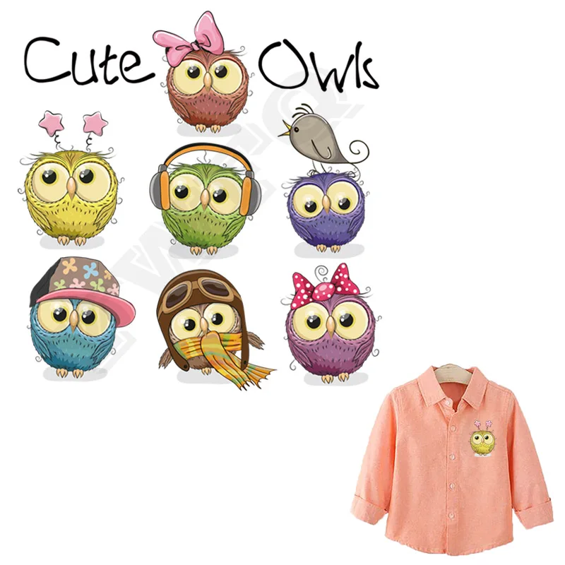

Cute Owls DIY Patches For Clothes Children T-shirt Dresses Washable Heat Transfer Iron-on Patch Print By Household Irons