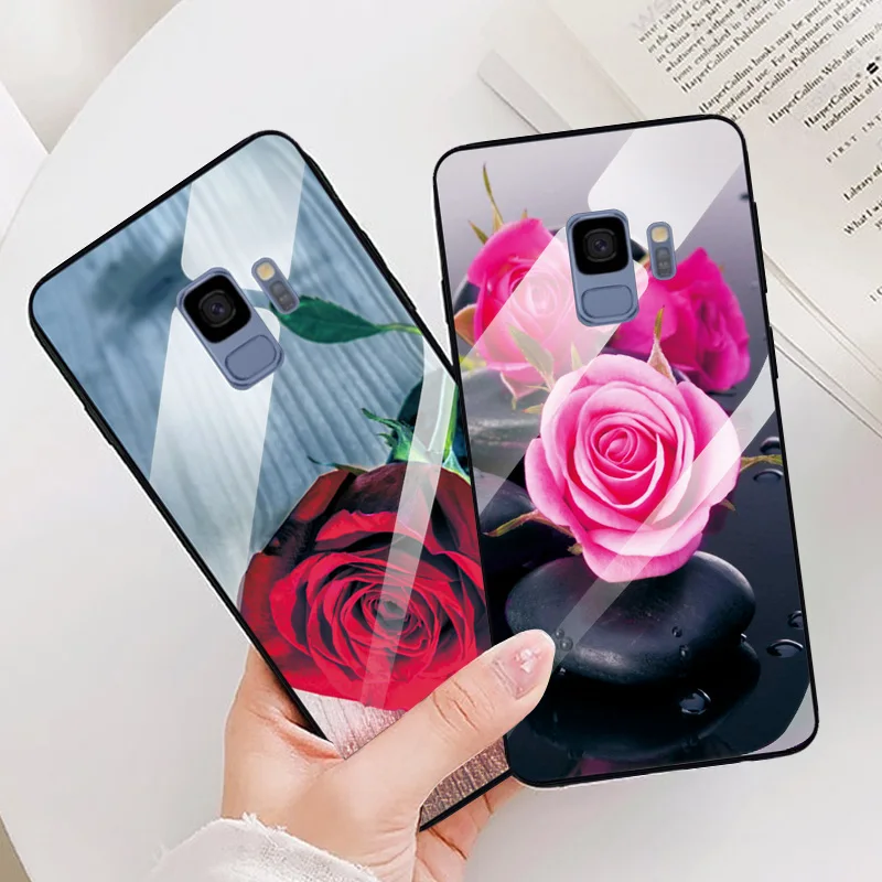 YOUVEI Plant Flower Coque For Samsung Galaxy S9 Plus S 9 S9Plus Shockproof Protective Tempered Glass Phone back Cases Bumper |
