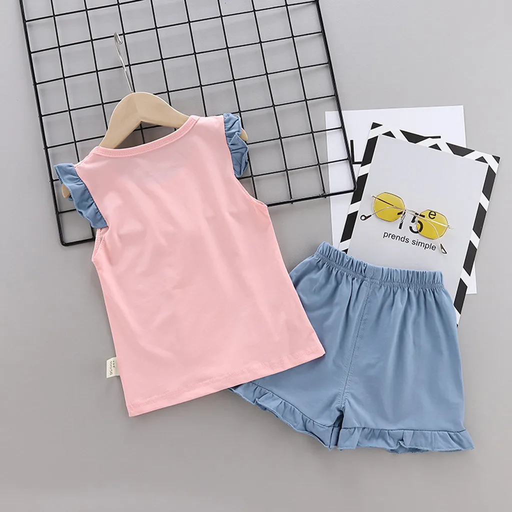 Детская Кружевная футболка с бантом и цветочным принтом для маленьких девочек топ+ шорты, штаны комплекты из 2 предметов одежда для детей костюм для дня рождения