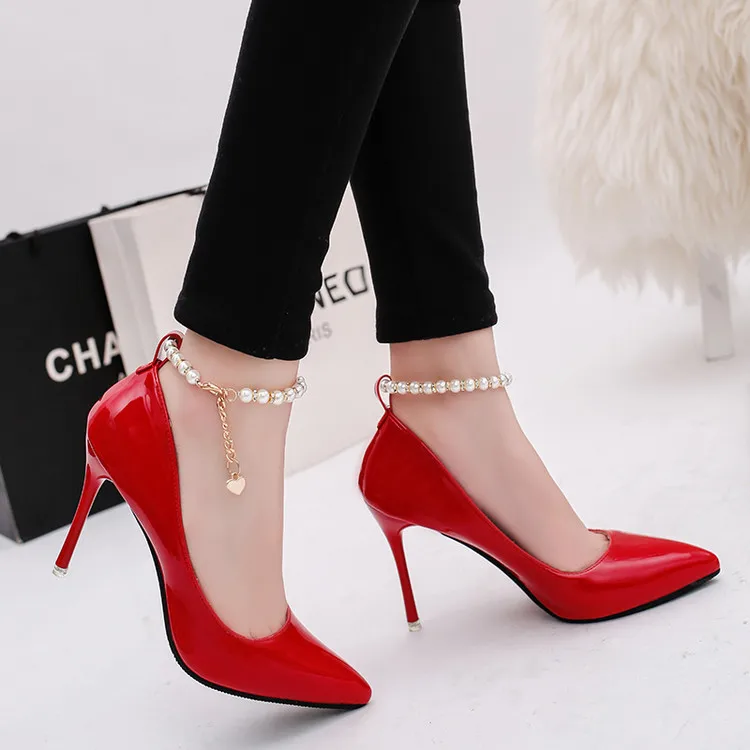 2016 Spring Summer Sweet Pearl Elegant High Heels Office font b Party b font Bridal font