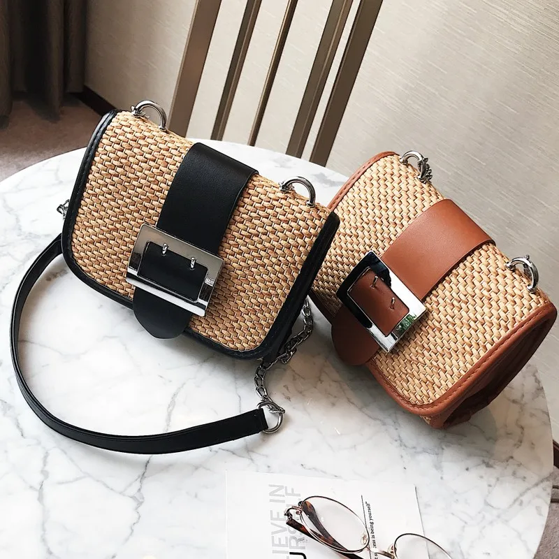 High Quality Straw Bag Belt fastening Bags New Fashion 2017 Summer Beach Straw Handbag Knitting