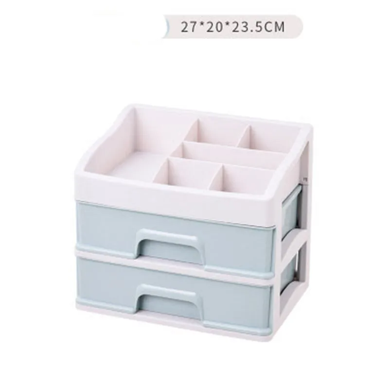 Пластиковый косметический ящик, органайзер для макияжа, коробка для хранения косметики, контейнер для ногтей, шкатулка, держатель для рабочего стола, футляр для хранения, инструменты из бисера - Цвет: Blue 2Layer