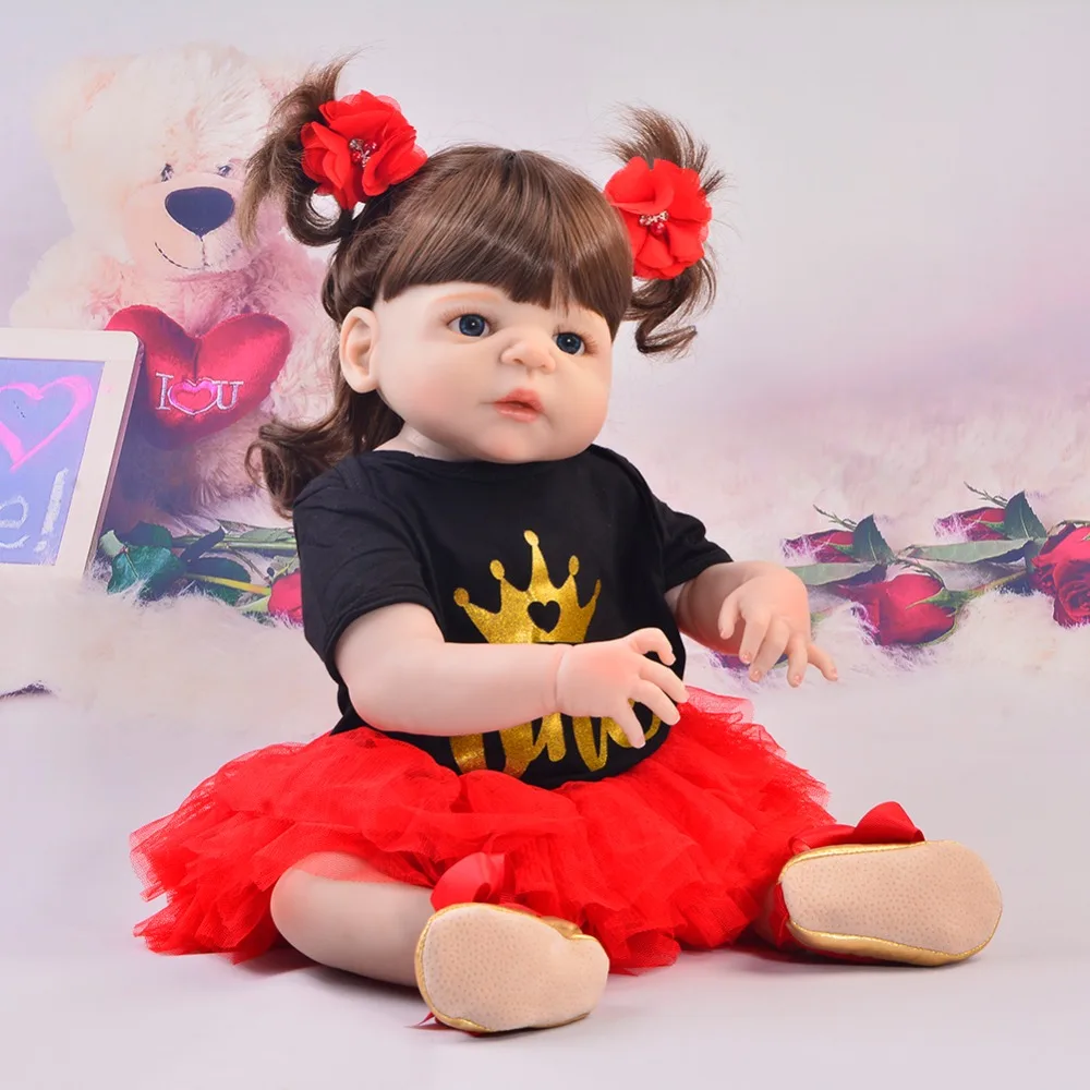 

Bebes reborn 55cm full silicone vinyl body reborn baby dolls Curly hair wig real baby girl Newborn Princess dolls toys gift