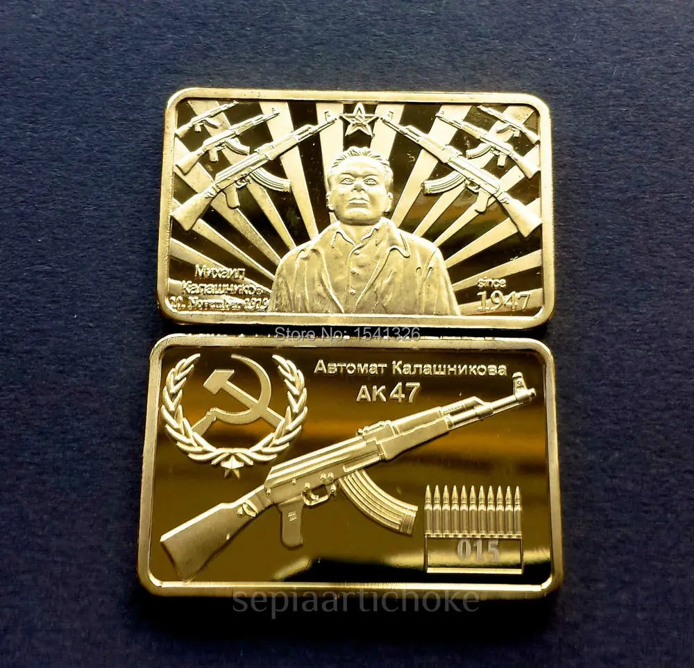 

Free shipping 3pcs/lot, GOLD INGOT - AK47 Mikhail Kalashnikov Commemorative Bar 24kt .999 Russian SOVIET