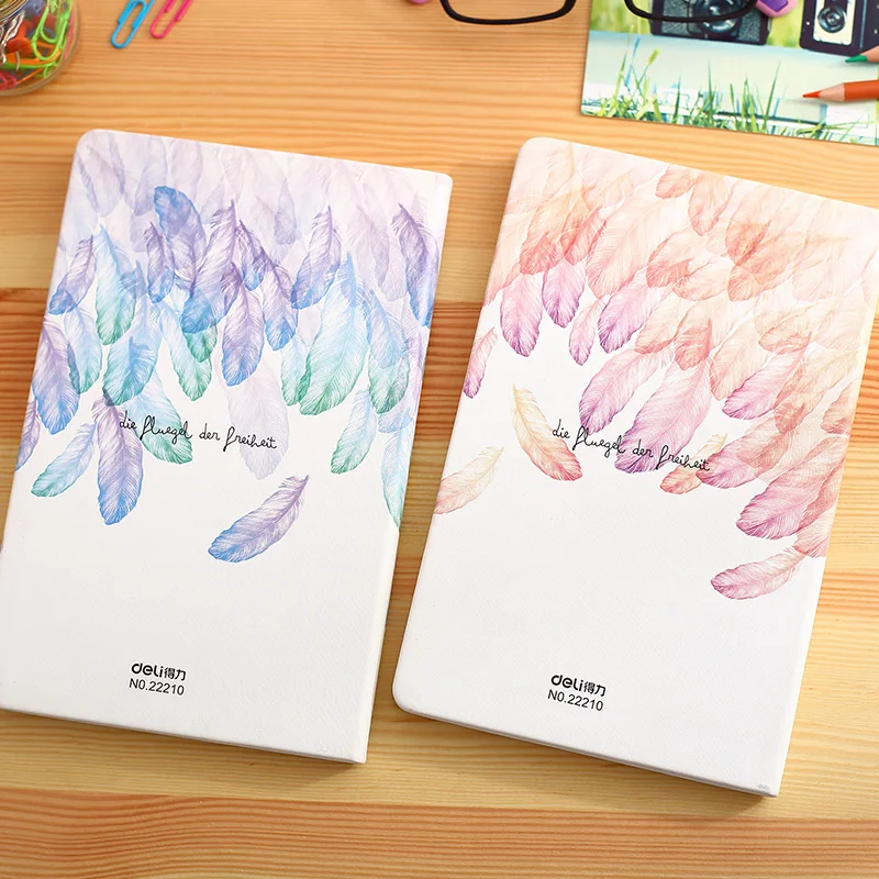 deli pink Feather Student Notebook Hard Copy Diary Book School Supplies Stationery School-supplies Composition | Канцтовары для