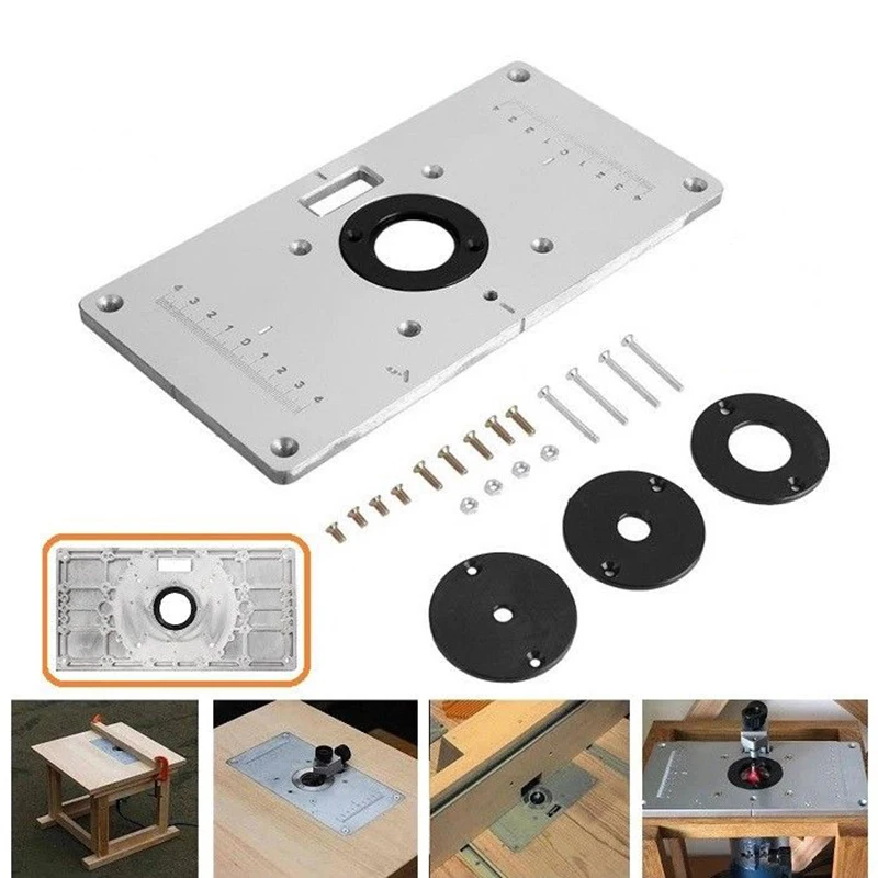 

Aluminum Router Table Insert Plate w/ 4 Rings For Woodworking Benches Router Table Plate Wood Working Tools