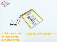 3 line 306075 3.7V 2000mAh Rechargeable Li-Polymer Li-ion Battery For GPS Tablet PC PocketBook 306075PL 4G-15 / 4K-19 E-book