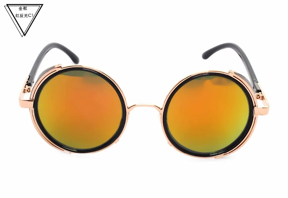 Стимпанк Солнцезащитные очки, женские круглые очки, мужские очки с боковым козырьком, круглые линзы, унисекс, винтаж, ретро стиль, панк очки M027