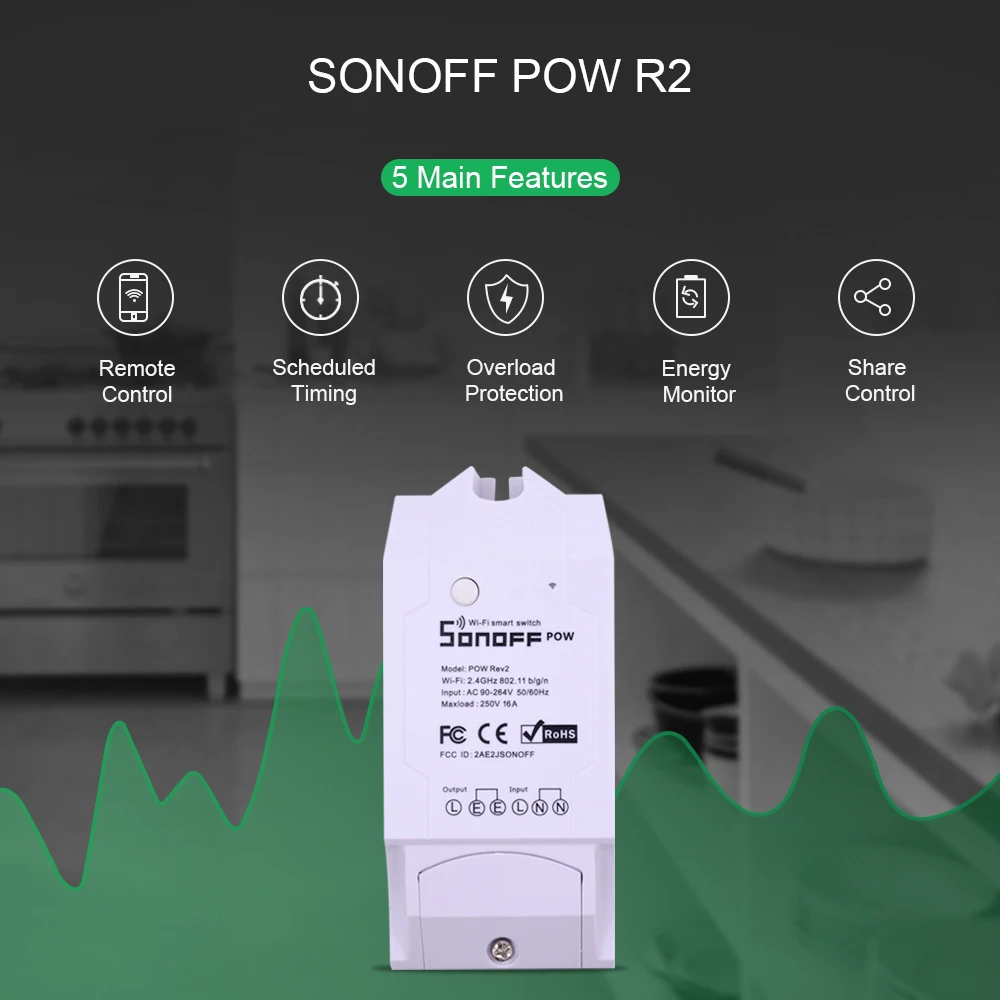 Itead Sonoff Pow R2 16A Интеллектуальный переключатель Wi-Fi с более высокой контроль точности энергии Применение умный дом Мощность измерительный работает с Amazon Alexa