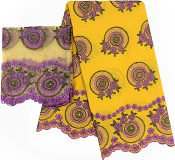 

High quality african lace fabric for dress 5yards+2yards african swiss voile lace nigerian lace fabrics cotton lace B2-S2
