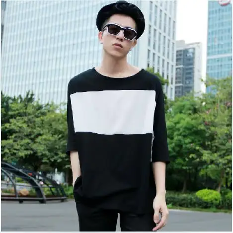 Summer Male Loose Half sleeve T font b shirt b font Patchwork Batwing font b Shirt