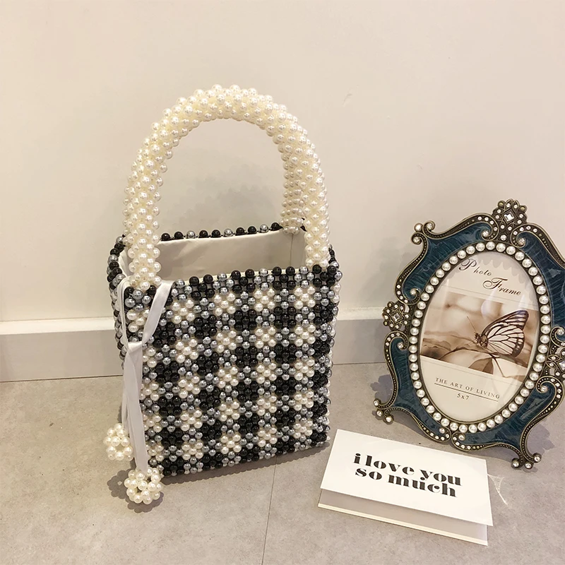 

2019 Estelle Wang Ins Pearl Bag Abs Hand-woven Bead Handbag Vintage Women Knitting Party Evening Crystal Box Bag