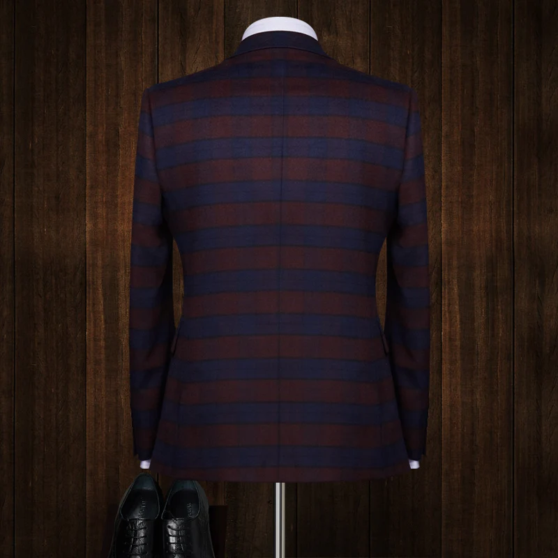 brown blue plaid wedding suits for men costume homme mariage( Jacket+Pants