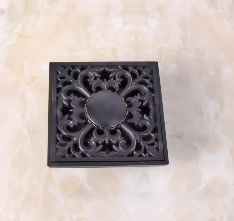 

Black Oil Rubbed Antique Brass Carved Flowers Pattern Bathroom Shower Drain 4" Square Floor Drain Waste Grates ahr038