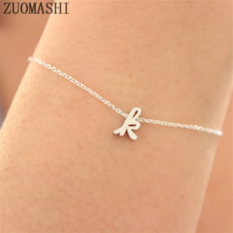 A-Z-tiny-gold-cursive-initial-bracelet-tiny-letter-bracelet-dainty-lowercase-initial-letter-bracelet-Pulsera