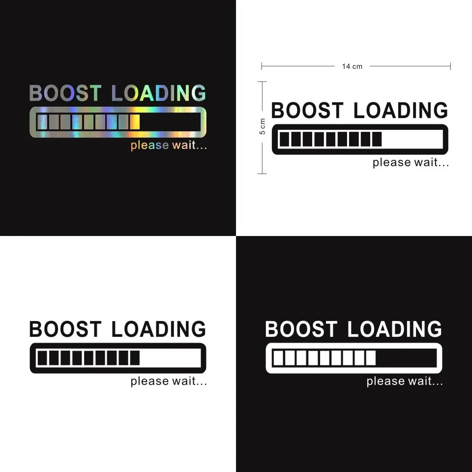 Creative Boost Loading Please Wait For Turbo Funny Car Stickers Car styling Black Silver Laser Motocycle Auto Stickers 14CM5CM (2)