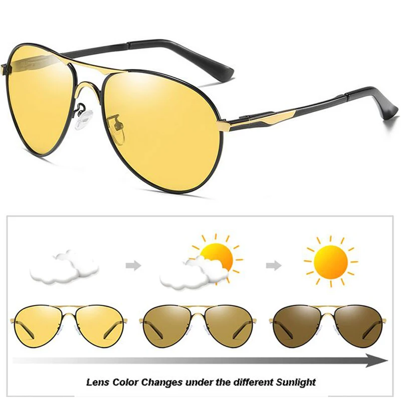 

Photochromic Cat Eyes Sunglasses Men Pilot Polarized Sun Glasses Retro Aviation Night Vision Glasses For Men's Chameleon Eyewear