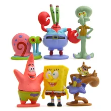 6 шт./компл. стильная футболка с изображением персонажей видеоигр "Губка Боб", Патрик Стар, ПВХ игрушки фигурку модель подарочные игрушки для детей, подарок на день рождения/торт Топпер