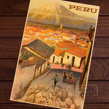 

South America Peru Map Vintage Travel Poster Classic Retro Kraft Canvas Maps Wall Sticker Home Bar Posters DIY Decor Gift